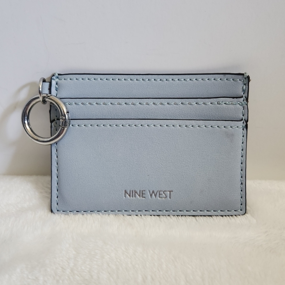Nine West Leather Aqua Light Baby Blue Card Cash Case Wallet
